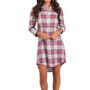 NWT Southern Tide Red and Blue Plaid Long Sleeve SHIRT SZ-M/ 100% VISCOSE